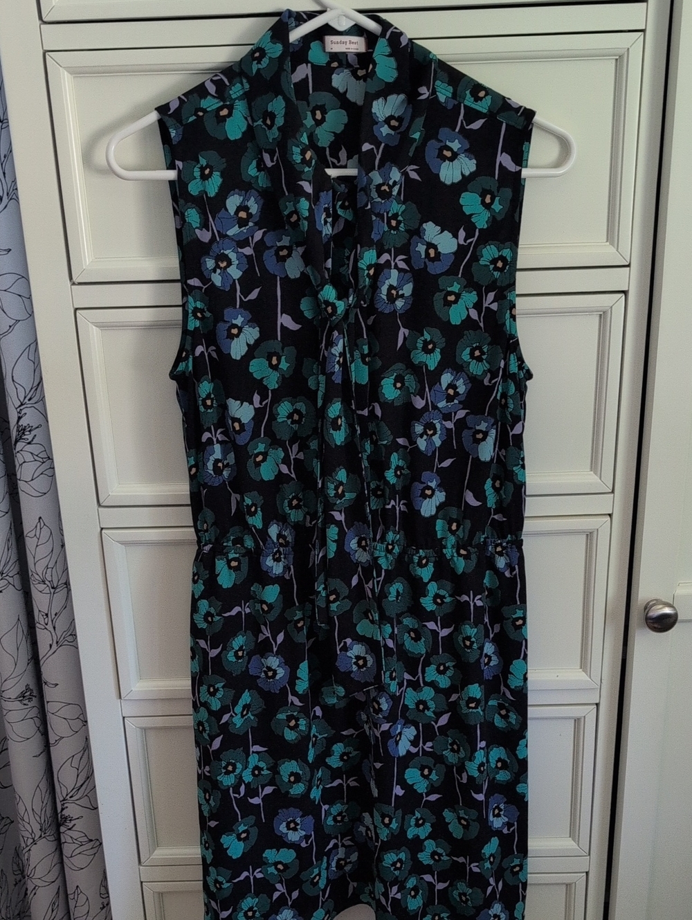 Sunday Best Black Floral Dress with Teal, Navy & Light Purple Blooms